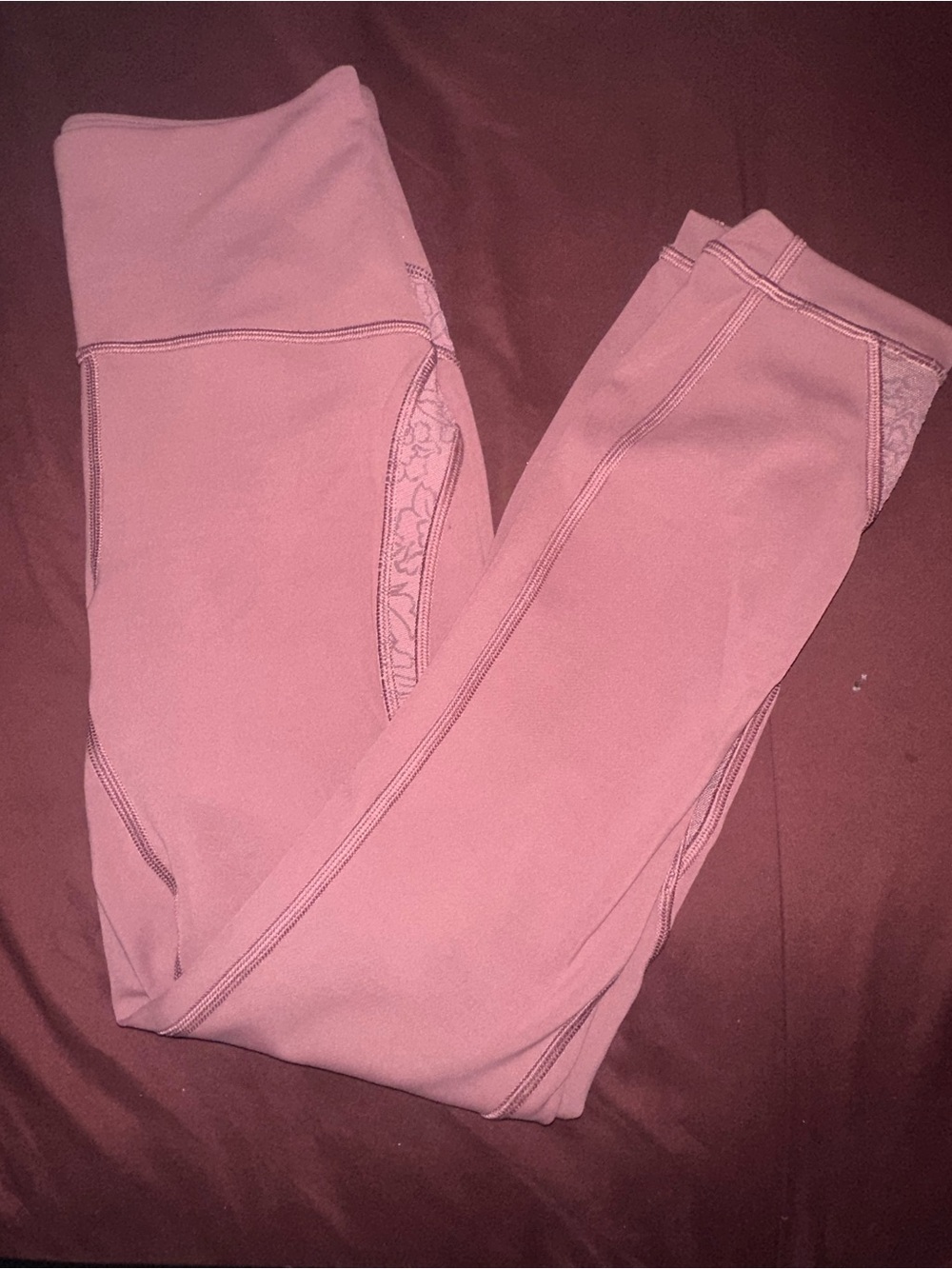 lululemon athletica Dusty Rose Leggings with Lace Inset ****flawed****